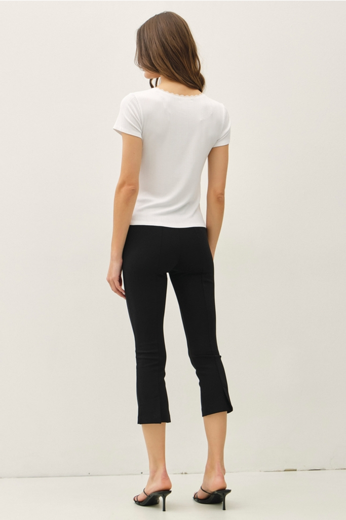 Be Cool Lace Trimed Ribbed Scoop Neck Top