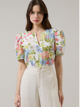 Sugar Lips Esther Floral Kayla Puff Sleeve Top