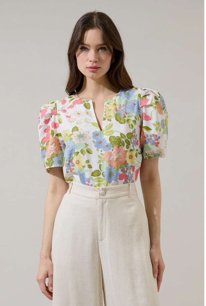 Sugar Lips Esther Floral Kayla Puff Sleeve Top