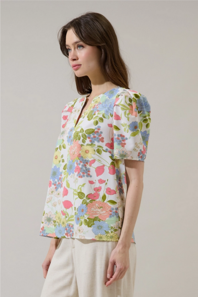 Sugar Lips Esther Floral Kayla Puff Sleeve Top
