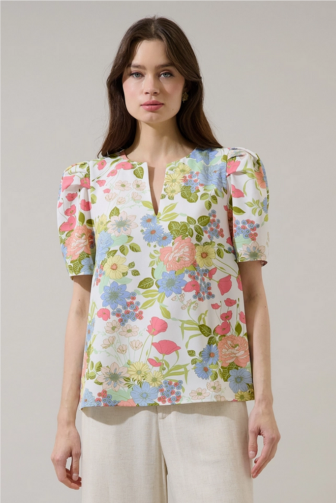 Sugar Lips Esther Floral Kayla Puff Sleeve Top