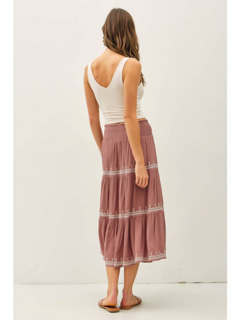 Be Cool Embroidered Detail Tri-Tier Midi Skirt