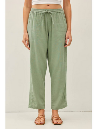 Be Cool Crochet Lace Trim Linen Pants