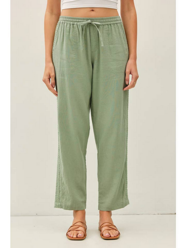 Be Cool Crochet Lace Trim Linen Pants