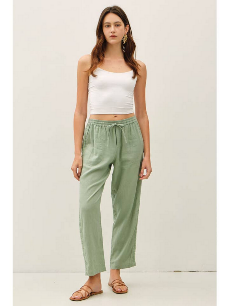 Be Cool Crochet Lace Trim Linen Pants