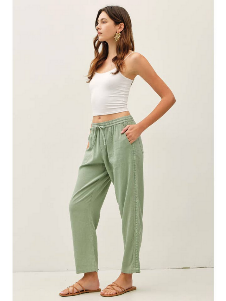 Be Cool Crochet Lace Trim Linen Pants