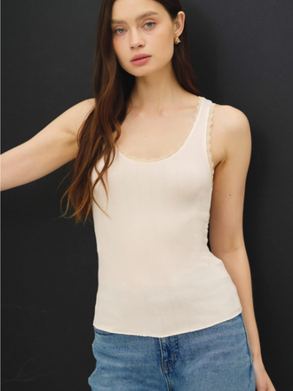 Be Cool Lace Trimed Ribbed Tank