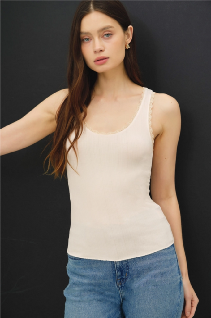 Be Cool Lace Trimed Ribbed Tank