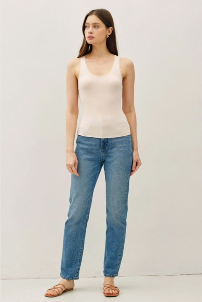 Be Cool Lace Trimed Ribbed Tank