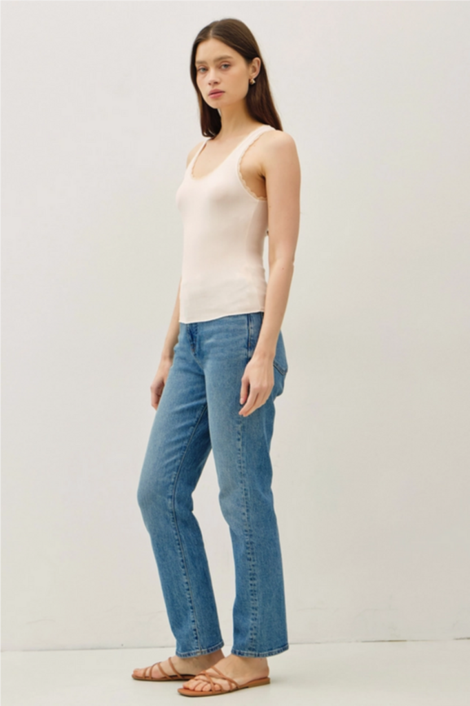 Be Cool Lace Trimed Ribbed Tank