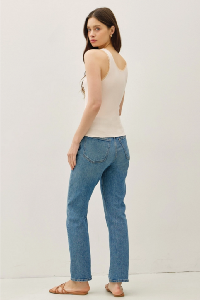 Be Cool Lace Trimed Ribbed Tank