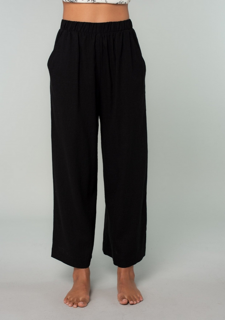 Love Stitch Black Linen Blend Straight Leg Pants
