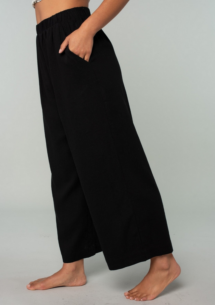 Love Stitch Black Linen Blend Straight Leg Pants