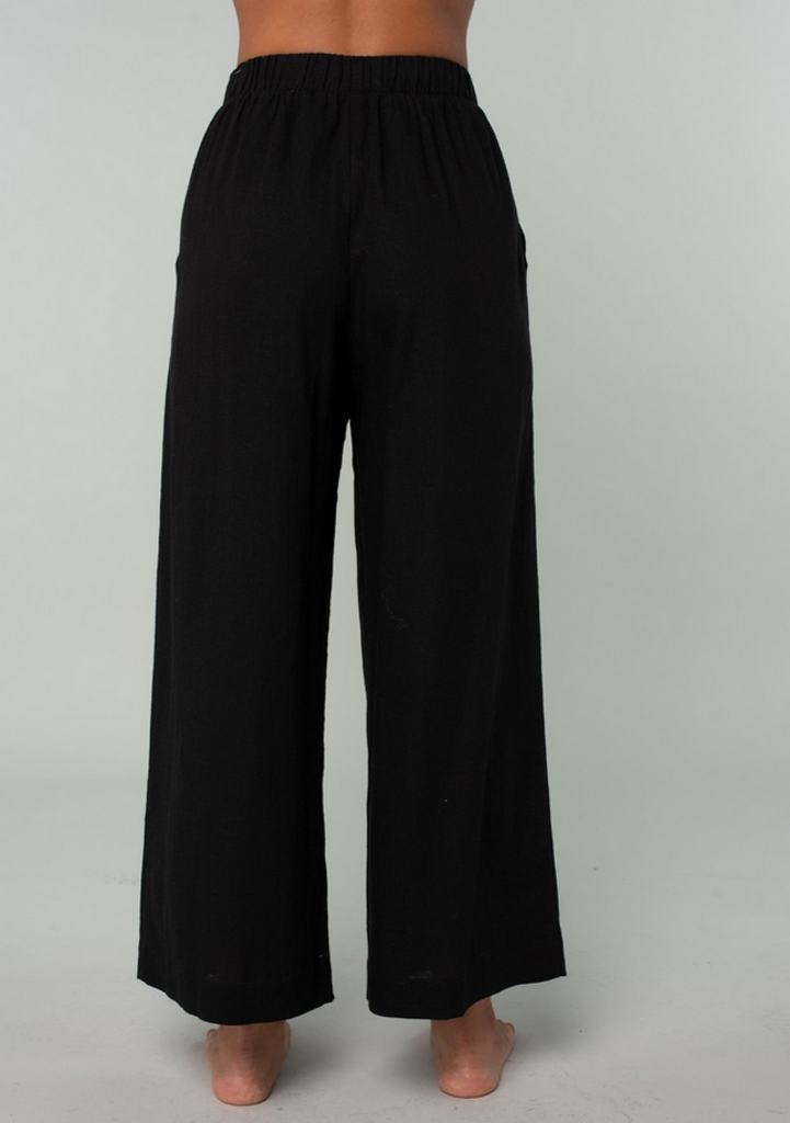 Love Stitch Black Linen Blend Straight Leg Pants
