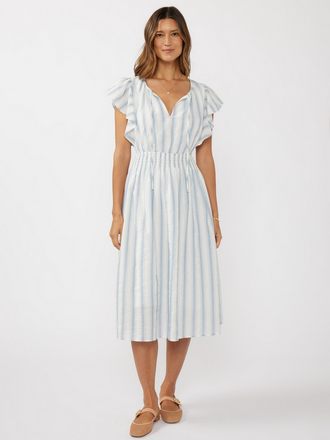 Love Stitch Ruffle Sleeve Smocked Waist Midi Dress