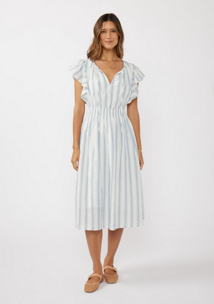 Love Stitch Ruffle Sleeve Smocked Waist Midi Dress