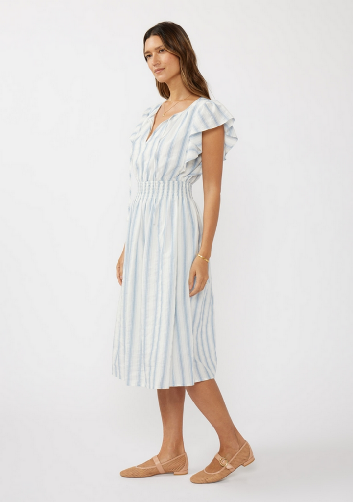 Love Stitch Ruffle Sleeve Smocked Waist Midi Dress