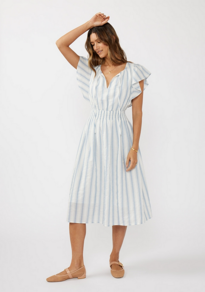 Love Stitch Ruffle Sleeve Smocked Waist Midi Dress