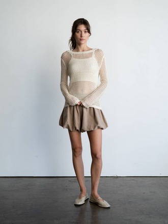 Elle Grey Open-Knit Crochet Sweater Top