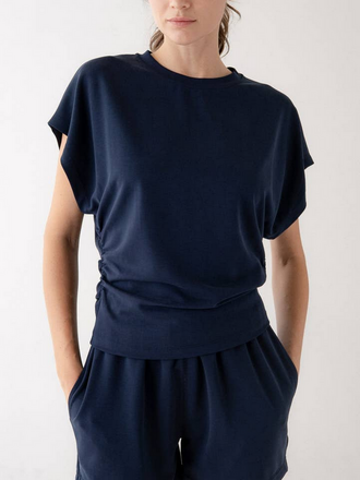 Elle Grey Side Ruching Short Sleeve Top