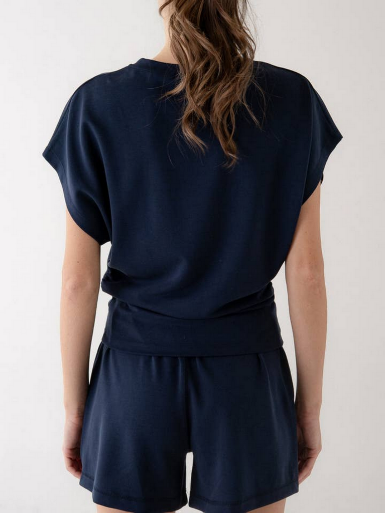 Elle Grey Side Ruching Short Sleeve Top