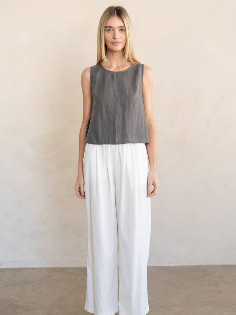 Elle Grey Side-Tie Detailed Linen Top