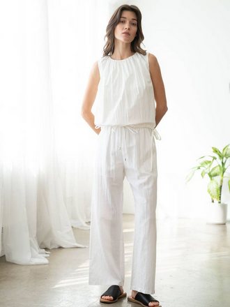 Elle Grey Wide-Leg Linen Pants