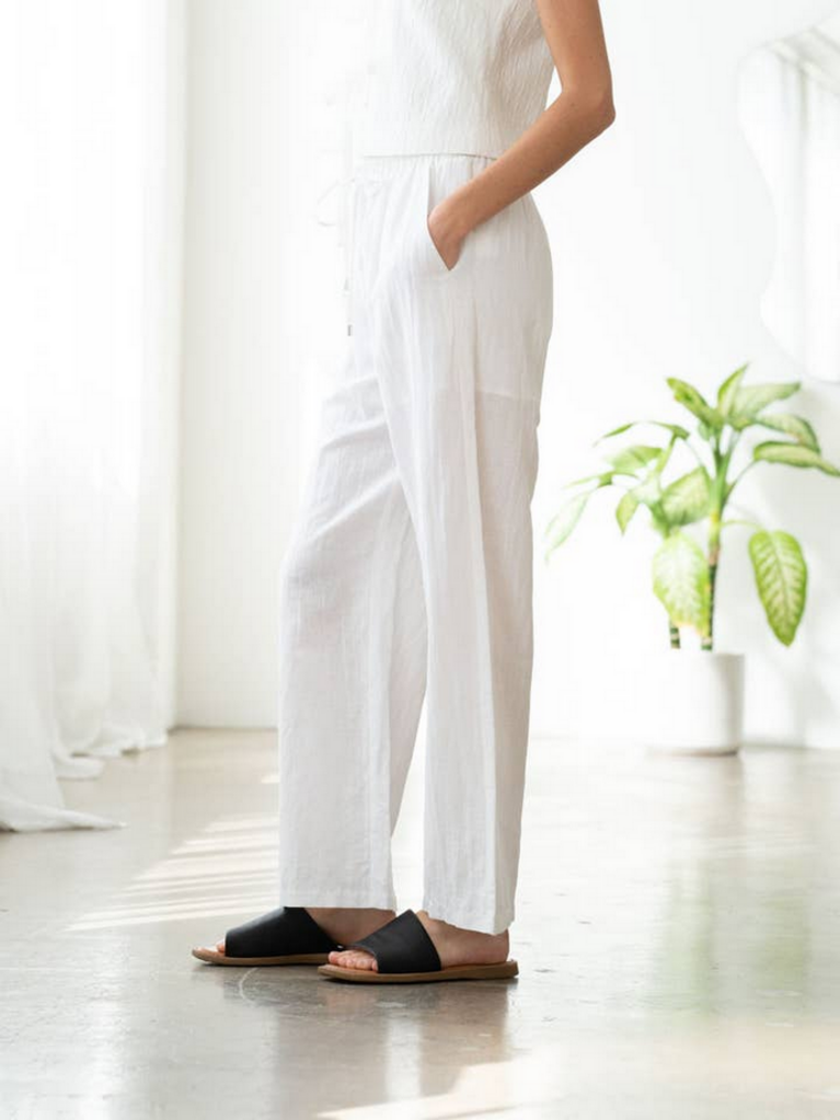 Elle Grey Wide-Leg Linen Pants