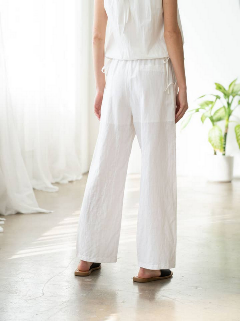 Elle Grey Wide-Leg Linen Pants