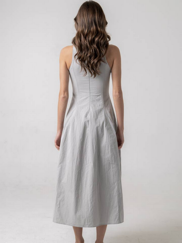 Elle Grey Vertical Seam Midi Dress