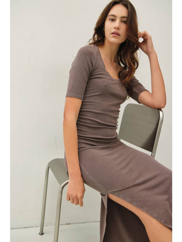 Be Cool Ribbed Midi Dress with Side Slit