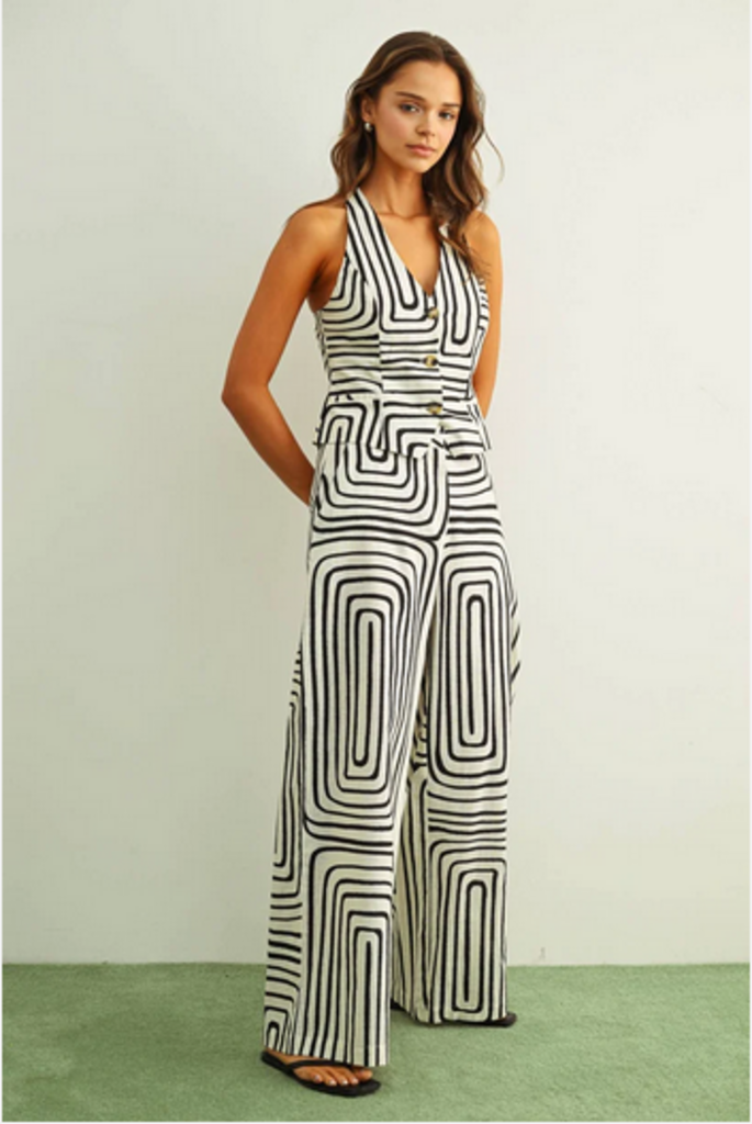 Miou Muse Grid Print Wide Leg Pants