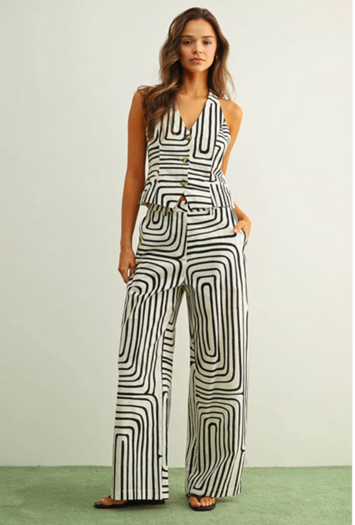 Miou Muse Grid Print Wide Leg Pants