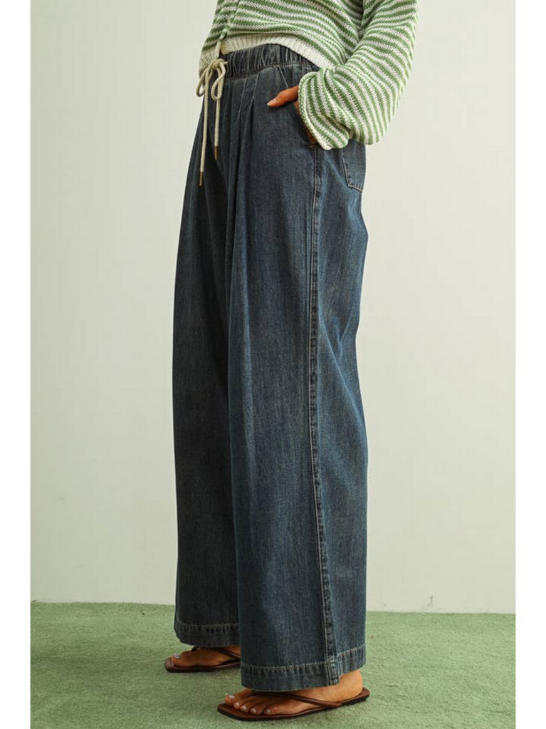 Miou Muse Straight Wide Leg Elastic Waist Pants