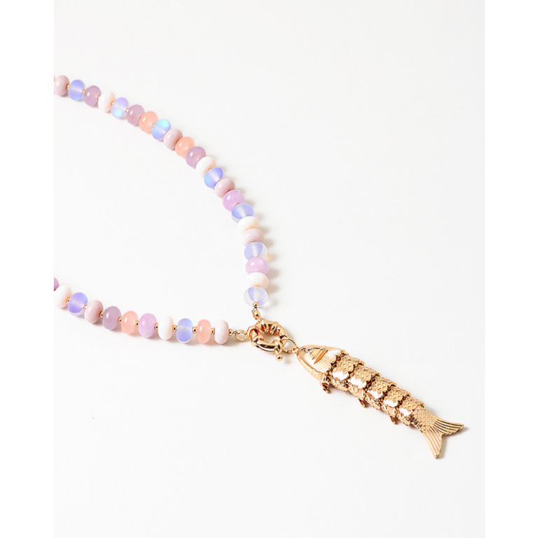 Blue Suede Jewels Pink Beaded Fish Charm Necklace
