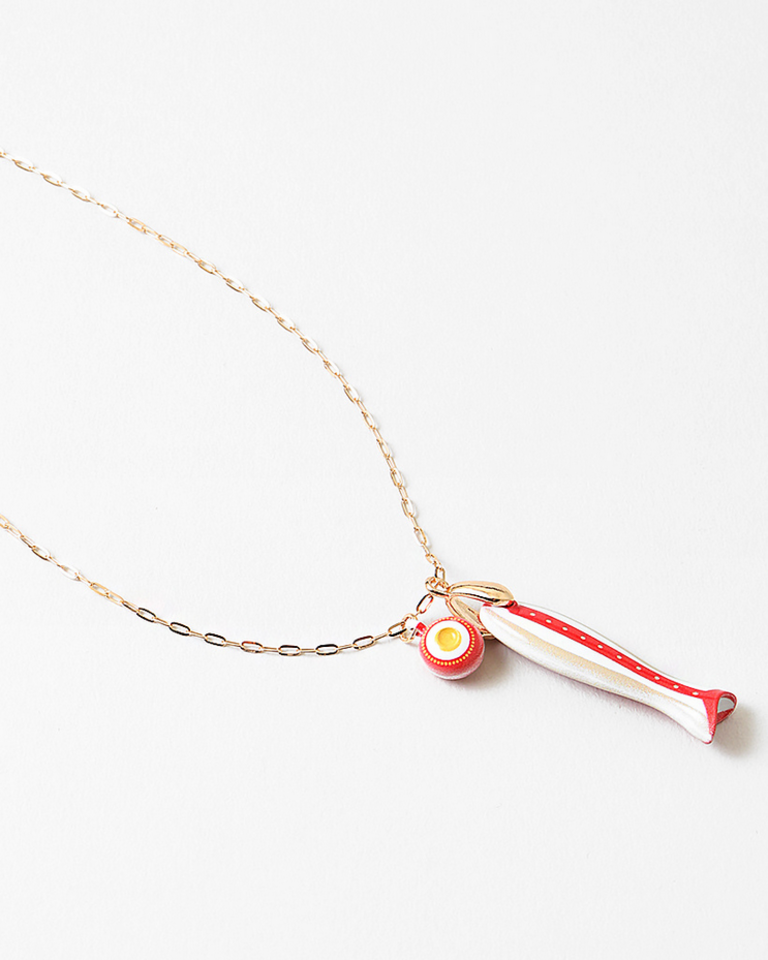 Blue Suede Jewels Red Fish Charm Necklace