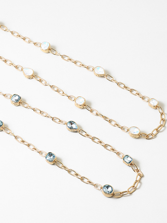 Blue Suede Jewels Long Statement Necklace with Crystals