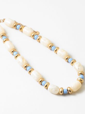 Blue Suede Jewels Blue and Cream Beaded Statement Necklace