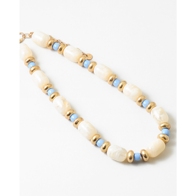 Blue Suede Jewels Blue and Cream Beaded Statement Necklace