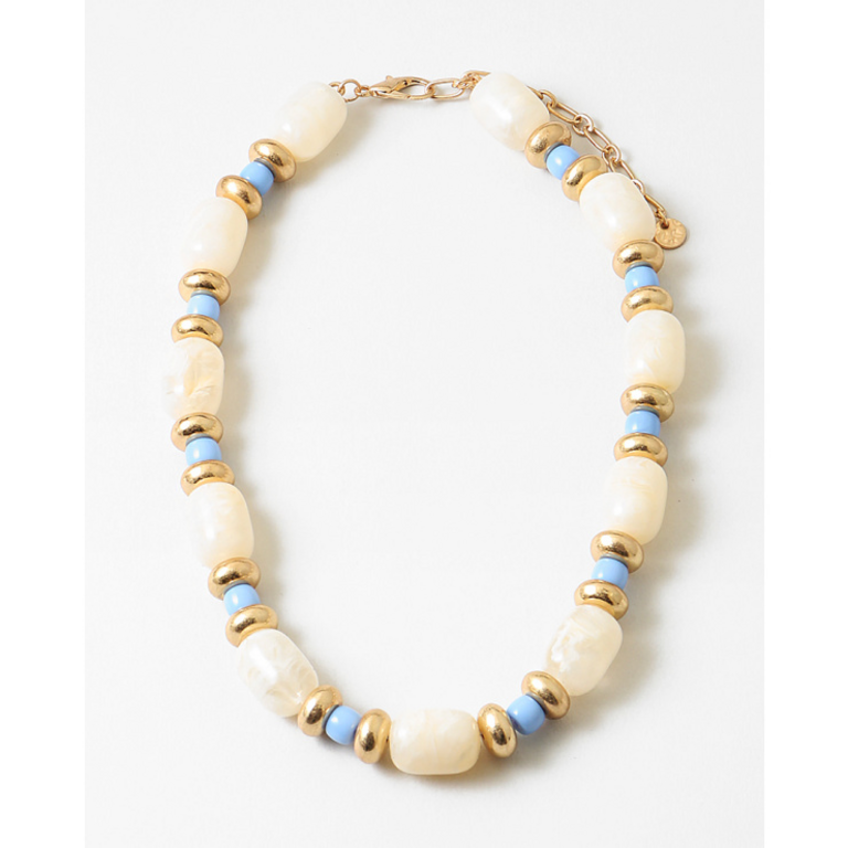 Blue Suede Jewels Blue and Cream Beaded Statement Necklace