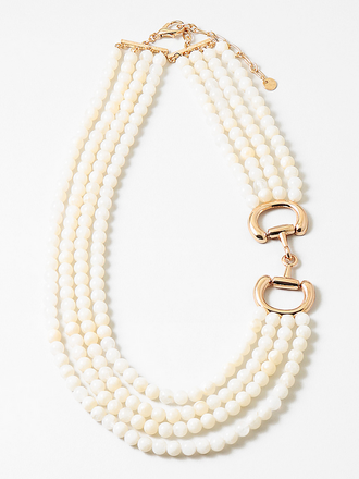 Blue Suede Jewels Beaded Statement Necklace with Horse Bit Detail