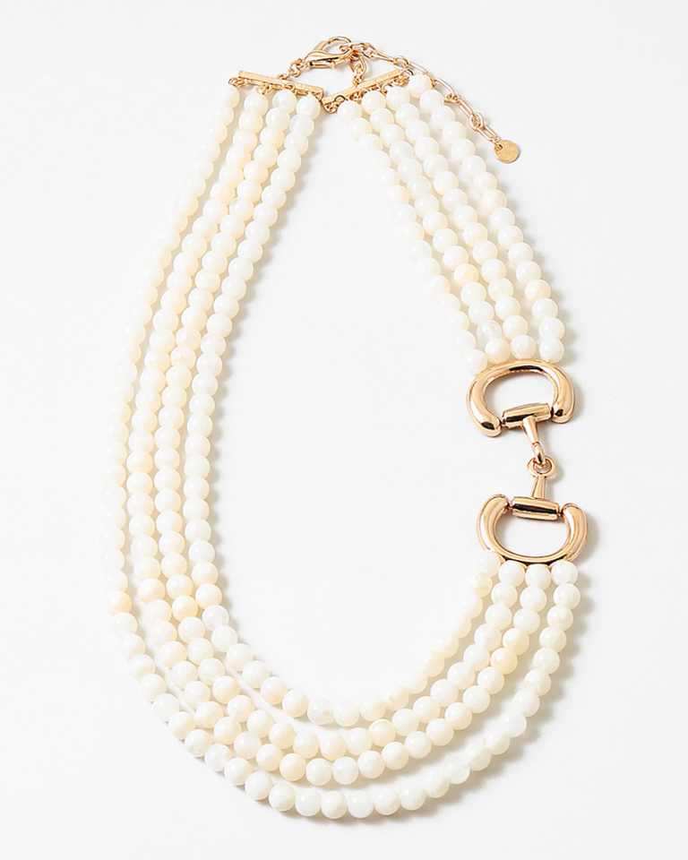 Blue Suede Jewels Beaded Statement Necklace with Horse Bit Detail