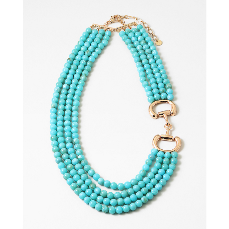 Blue Suede Jewels Beaded Statement Necklace with Horse Bit Detail