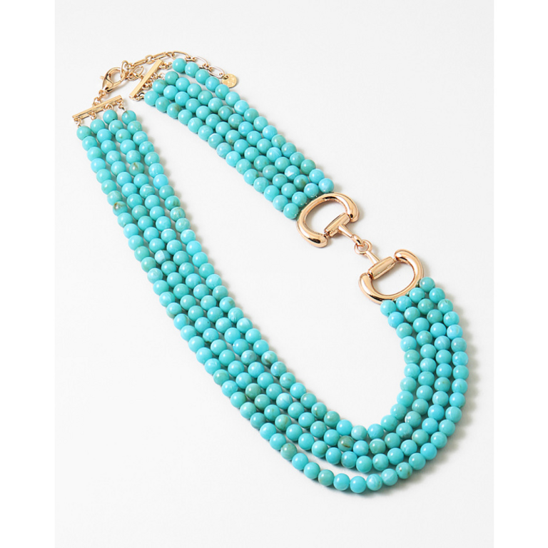 Blue Suede Jewels Beaded Statement Necklace with Horse Bit Detail