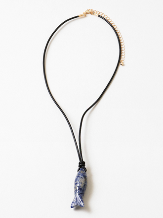 Blue Suede Jewels Fish Charm on Cord Necklace