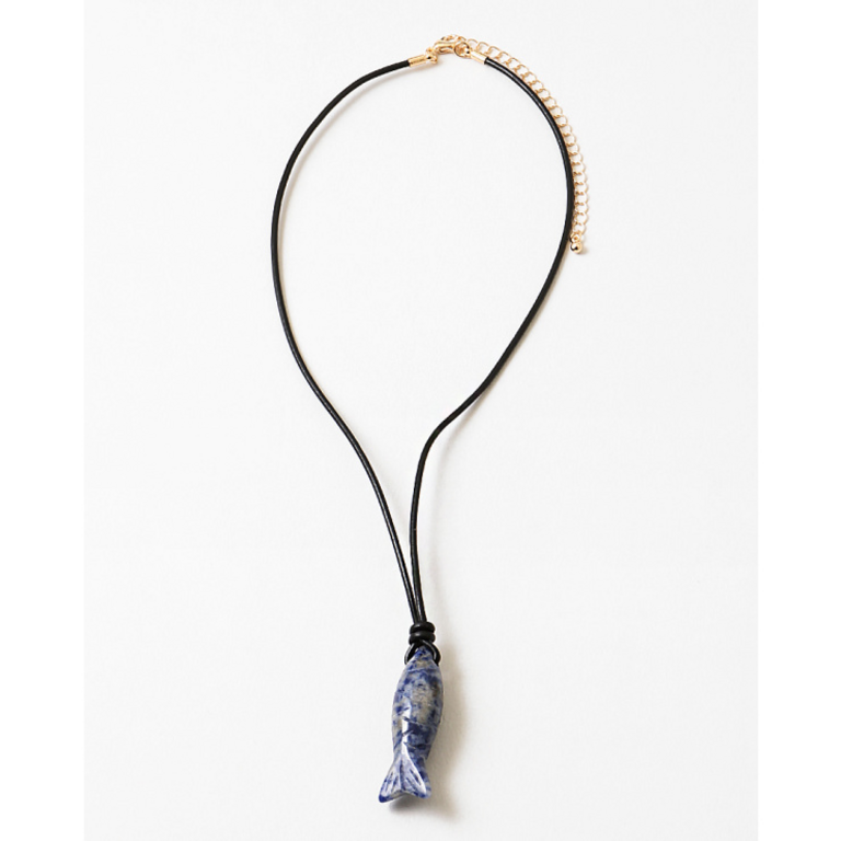 Blue Suede Jewels Fish Charm on Cord Necklace