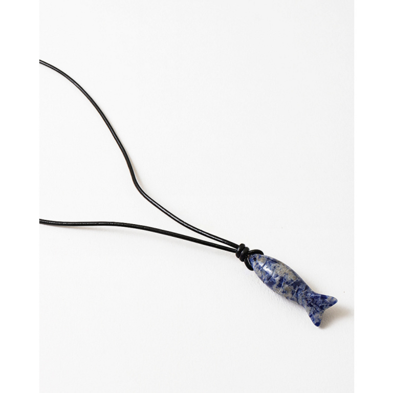 Blue Suede Jewels Fish Charm on Cord Necklace