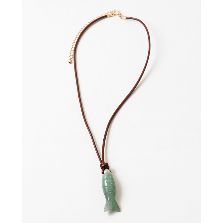Blue Suede Jewels Fish Charm on Cord Necklace