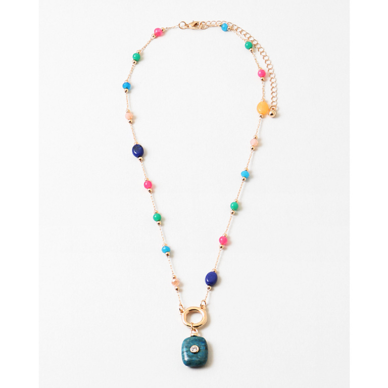 Blue Suede Jewels Delicate Beaded Necklace with Charm