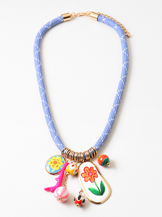 Blue Suede Jewels Corded Necklace with Summer Charms